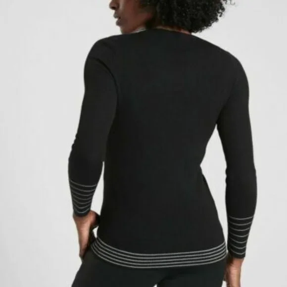 Athleta Table Rock Sweater Black Silver New NWT XS Merino Wool Thermolite Ribbed - Picture 2 of 9
